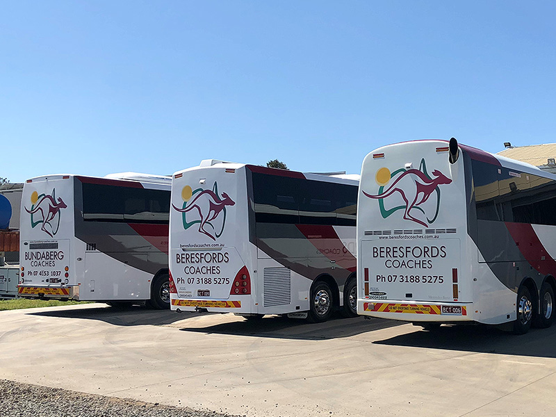 Bundaberg Coaches bus at twilight